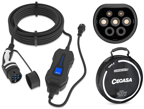 ¡Novedad! CEGASA Cargador Cable de Carga Tipo 2 IP 66 Monofásico 3,7 kW (16A) con Enchufe Schuko – 5 m