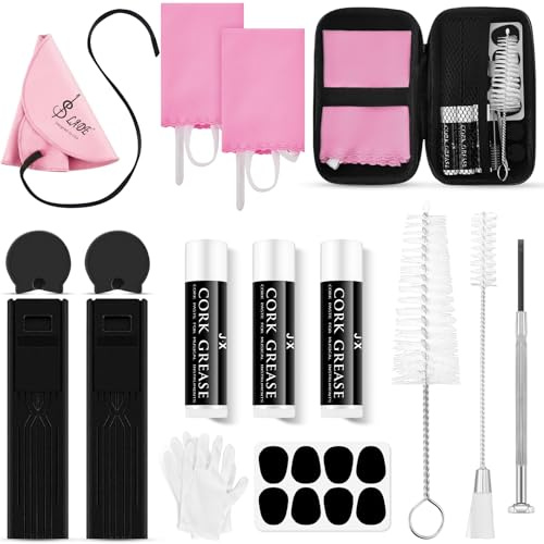 Boao 23 Pcs Clarinet Cleaning Kit All in One Accessories Set with Swab, Reeds, Cork Grease, and Thumb Rest Essential Care Kit for Clarinet Wind Instruments (Pink)