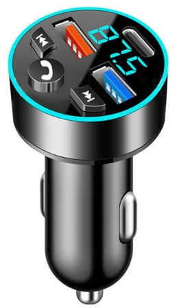 Transmetteur Bluetooth Voiture FM avec Chargeur USB 66W, 4 Ports USB (QC3.0, PD, Type-C), Prise Allume-Cigare, Adaptateur Bluetooth Voiture, Compatible avec iPhone, Android, Samsung et Plus