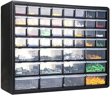 CraftGenes Screw Storage Organiser – 44-Drawer Garage & Workshop Box with Adjustable Dividers, Wall-Mountable Tool Storage Organiser(Black）