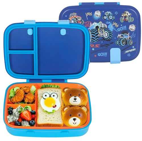 PinkSheep Bento lunchlådor för barn, 800 ml BPA-fria läckagesäkra barnmatbehållare med 3 fack (racing)