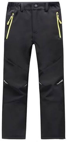duxyoz Waterproof Trousers Kids Boys Girls - Warm Winter Fleece Lined Hiking Pants,Elastic Waist Windproof Outdoor Snow Ski Pants Black 13-14 Years