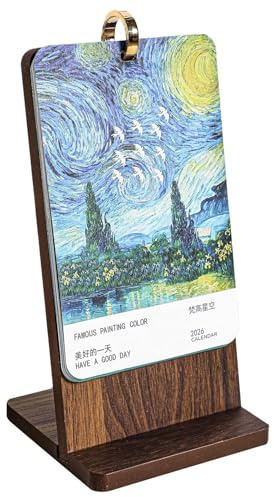 Calendario de escritorio, diseño creativo de pintura al óleo de 4 pulgadas para planificación de vacaciones, organizador diario con función de escritura, planificador de calendario para escuela, hogar