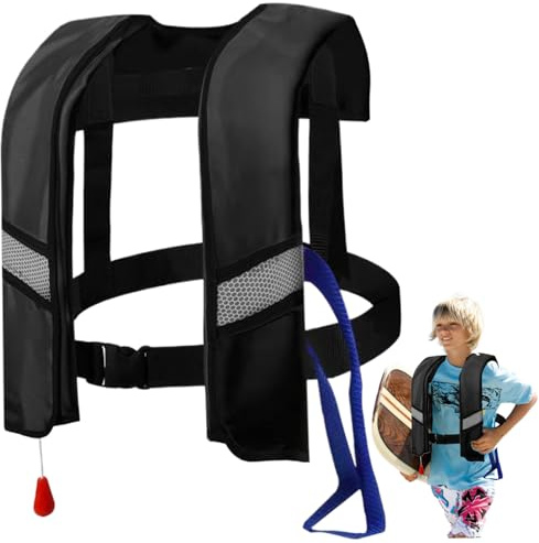 Hilai Gilets de Sauvetage Gonflables pour Adultes Gilet de Sauvetage Gonflable Automatique 150N Veste Ajustable avec Bandes Réfléchissantes et Sifflet Tube Supplémentaire pour Bateau Surf Natation