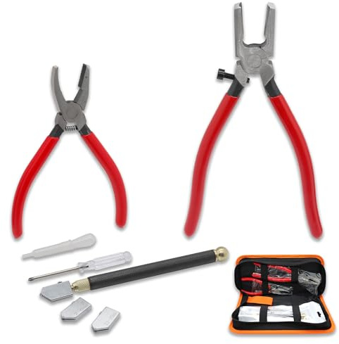 DIYoung Set da 7 Pinze per la Lavorazione del Vetro Robuste, Pinza da Saldatura con Tagliavetro, 2 Teste di Ricambio, per Piastrelle a Mosaico, Specchi e Vetro