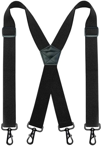RBOCOTT Mens Black Braces 1.5 Wide Heavy Duty Black Suspender with 4 Swivel Hooks for Jean Pants(1)