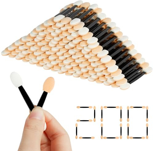 BUTBU 200 st ögonskuggsapplikatorer, engångssvampögonskugga | Ögonskuggor applikatorer dubbelsidiga, dubbelsidiga ovala svampögonskuggsborstar för eyeliner, ögonsmink, konsthantverk