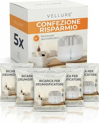 Vellure® 5 confezioni di ricarica per deumidificatori, 600 g (risparmio energetico, set da 5 deumidificatori granulati), confezione di ricarica per deumidificatori (antimuffa e odori)