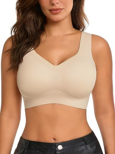 SHEKINI Plus Size Seamless Wireless Bra for Women W-Shaped Jelly Gel Bras | Full Coverage, Jelly Gel Support, No Underwire Bralette, U-Back & Wide Straps, Invisible Comfort Everyday Bras