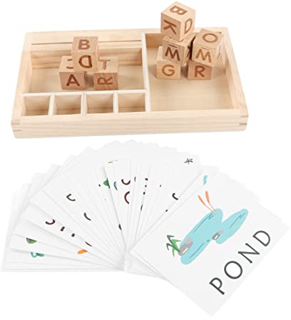 Generic Wood Alfabet Blocks Leksak för Att Lära Sig Bokstäver och Stavning Pedagogiskt Spel för Barn 8 Block 30 Kort Basswood