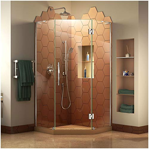 DreamLine Prism Plus 34 in. x 72 in. Frameless Neo-Angle Hinged Shower Enclosure in Chrome, SHEN-2634340-01