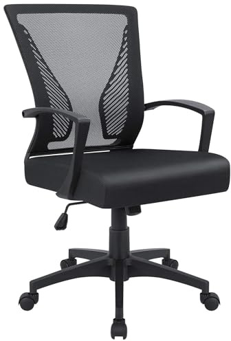 Furmax Office Chair Ergonomic Computer Desk Mesh Chair Mid Back Swivel Lumbar Support with Armrest (1, Black)