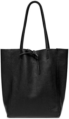 Caspar Großer Damen Leder Shopper Schultertasche mit Sicherheitsfach - CLASSIC LINE - Modell No.780 - Made in Italy, Farbe:schwarz, Accessoires:One Size