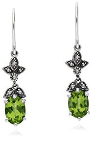 Gemondo Peridot Earrings, Sterling Silver Peridot & Marcasite Oval Art Nouveau Drop Earrings