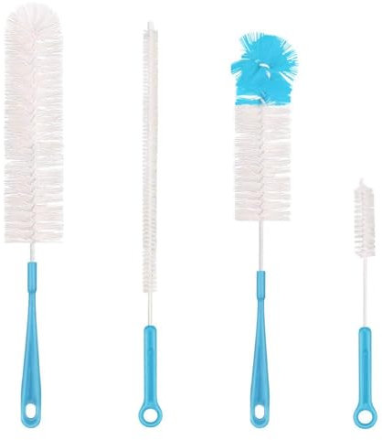Qisan 4 Pcs Brosse De Nettoyage De Bouteille Set Multifonctionnel Brosses Longue Brosse À Bouteille d'eau Nettoyant De Bouteilles-Bleu