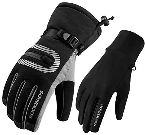 ROCKBROS Gants Combinaison Chaud 2 en 1 Hiver Automne Homme Femme 2 Paires Écran Tactile Gants de Ski Polaire Antidérapant Sport Plein Air Snowboard Vélo Course Escalade -20℃ Noir Gris M-2XL