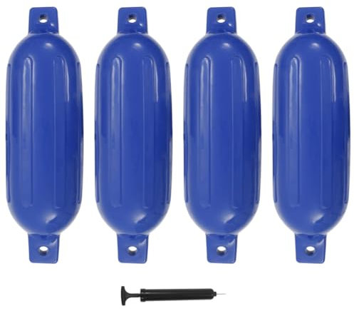 vidaXL 4X Bootsfender mit Pumpe Fender Langfender für Boot Prallschutz Rammschutz Bootschutz Stegfender Kugelfender Blau 58,5x16,5cm PVC