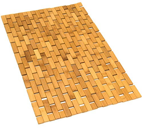 Gonioa Natural Bamboo Bath Mat, Wooden Door Mat Kitchen Floor Bath Rug, Bathroom Shower and Tub Mats, Wooden Bath Mat for Shower, Bath, Spa Or Sauna (16 x 24 Inch)
