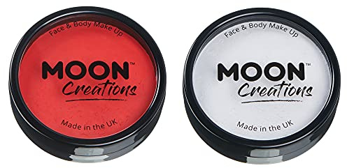 Moon Creations Pro Face Paint & Body Makeup | Red & White England Flag Euro 2025 | 36g | Professional Colour Paint Cake Pots Face Painting | Face Paint For Kids Adults, Fancy Dress, Halloween