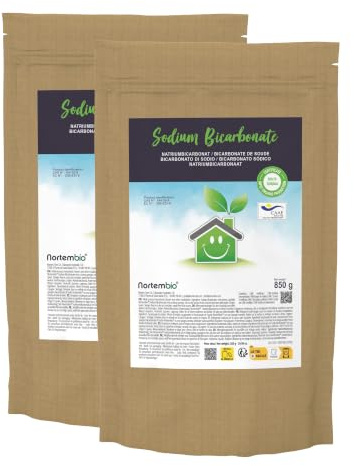 Nortembio Ekologisk Natriumbikarbonat 2x850 g. 100% Naturligt Ursprung. Aluminiumfri. Fläckborttagare, Deodorant och Blekmedel. Baking Soda för Rengöring med E-book Inkluderad.
