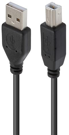 apm Câble d'imprimante 5 mètres, cordon USB 2.0 USB-A vers USB-B, Compatible Imprimante HP, Epson, Canon, Lexmark, Brother, Scanner, Disque Dur, Ordinateur, Coloris Noir, 570302