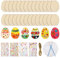 Colgante Pascua Madera, 60 Pascua Colgar en Forma de Huevo, DIY Adornos Madera Colgantes Pascua, Colgar Decoraciones de Manualidades Madera Pascua con Cordeles, Adornos de Pascua sin terminar