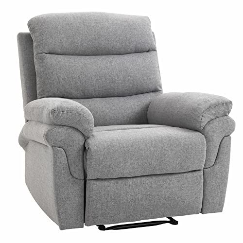 HOMCOM Fauteuil de Relaxation inclinable Manuel avec Repose-Pied Ajustable Tissu Polyester Aspect Lin Gris Clair chiné