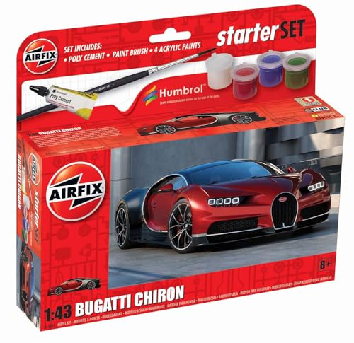 Airfix - Starter Set - A55005 Bugatti Chiron Model Building Kit - Plastic Model Car Kits for Adults & Children 8+, Set Includes Decals, Humbrol Acrylic Paints, Brush & Poly Cement