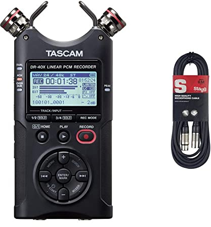 Tascam DR-40X Portable 4-Track Audio Recorder & Stagg SMC6 6 metre standard microphone cable