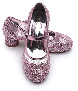 ELSA & ANNA Zapatos de princesa niña - 3 cm tacón - Zapatos de fantasía con brillos y cristales - Para fiestas, cumpleaños y cosplay - Tacones niña princesa (SH2206)