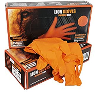 Guantes protectores de Nitrilo Diamantado reutilizables. Sin Látex (LATEX FREE). Guantes sin polvo. Color naranja alta visibilidad. Talla M/L/XL. Dispensador de guantes de 50 unidades. (Medium)