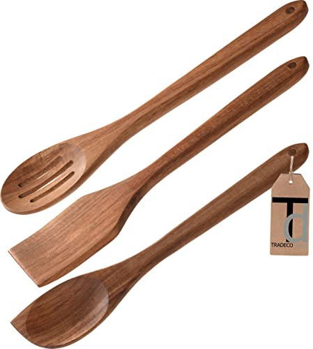 Set of 3 x 12 (300mm) Beechwood Wooden Spoon, Ideal for Baking, Decorating, Engraving Made in The EU. Tradeco Direct®
