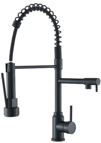 TVTIUO Rubinetto da Cucina con Molla a Spirale, Rubinetto e Doccetta Estraibile, Orientabile a 360°, Multifunzione Miscelatore Monocomando, per Cucina Lavello，Nero