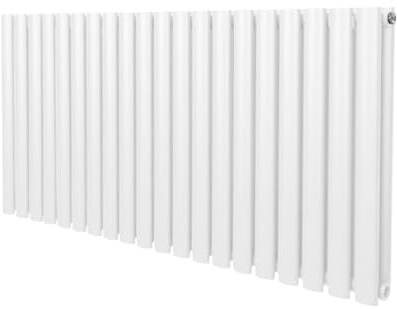 Radiatorer med Ovala Kolumner 600mm x 1200mm Modern Designer Dubbelpanel Centralvärme Element Vit Stål Horisontal Kök Vardagsrum GRATIS Rengöringsborste Monteringskit & Beslag