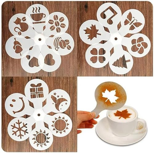Lot de 19 pochoirs pour décoration cappuccino et pâtisserie – Motifs variés pour cacao, sucre ou chocolat – Réutilisables, pour enfants et adultes