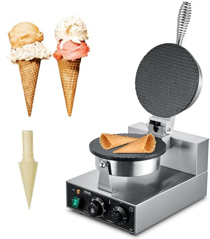 VEVOR Gaufrier à Cornet de Glace Commercial 1230 W, Appareil à Cornet de Glace et Rouleaux d'Œufs, en Acier Inoxydable Antiadhésif, avec Contrôle de la Température et du Temps, Boulangerie, Snack-bar