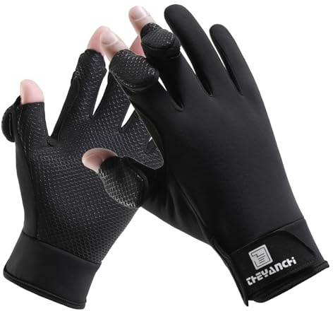 Guantes de pesca de invierno sin dedos para hombres y mujeres, resistentes al viento, para pantalla táctil, cálidos, para motocicleta, ciclismo, fotografía, caza, esquí, conducción (negro, L)