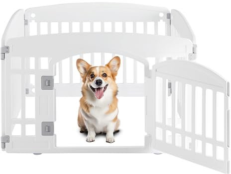 Simple Deluxe Corralito para Perros, corralito de 4 Paneles para Mascotas de 24 Pulgadas con Puerta, Seguro y Seguro, Plegable y portátil, corralito para Cachorros y Perros pequeños, Color Blanco