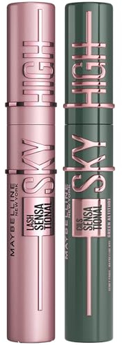 Maybelline New York Lash Sensational Sky High Mascara, Volumising & Lengthening, Washable Flake-Free Formula: Black + Green Altitude for Brown Eyes (Duo Bundle)
