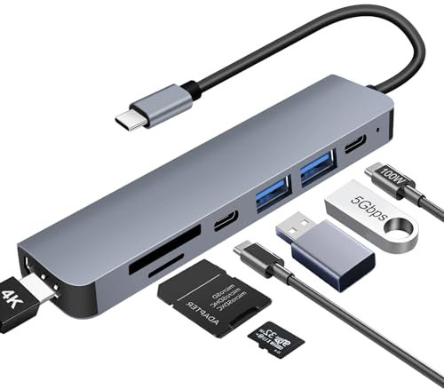 USB C Hub 7in1,PD100W,4K HDMI, 3*USB-A/C Datenports, SD/TF Kartenleser, 5Gbps USB-C Hub Docking Station Multiport Adapter für MacBook Air/Pro,iPad,iPhone 16 Serie, Galaxy S24,Steam Deck usw.