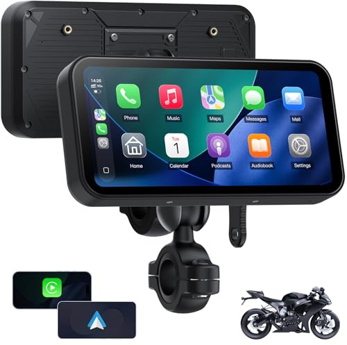 A622 Pantalla Moto CarPlay 6 Táctil, CarPlay y Android Auto Inalámbricos, IP67 Impermeable, TPMS, Bluetooth Dual, GPS, Alimentación USB/Acc, Compatible con Todas Las Motos