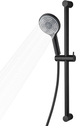 OFFO Duschset mit Duschstange 60cm, Handbrause mit 6 Strahl und 1,6m Duschschlauch, Duschkopfhalterung und duschkopf set, Schlauch Brausestangenset Duschbrause，schwarz