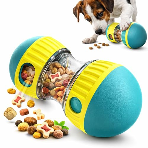 Easing Dog Treat Dispensing Toy, Interactive Slow Feeder Puzzle Ball | Adjustable food dispenser for training and enrichment, ideal for small and medium dogs; not for aggressive chewers.