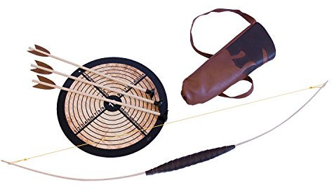 Kinderbogen-Set (Kinderbogen aus Holz 120 cm, Köcher, 3 Pfeile mit Saugnapf und Zielscheibe)