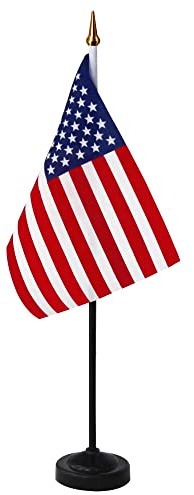 ANLEY USA Deluxe Desk Flag Set - 8 x 5 inch Miniature American US Desktop Flag with 13 Black Pole - Vivid Color and Fade Resistant - Black Base and Spear Top