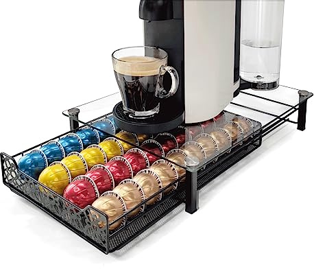 RECAPS Coffee Pod Kitchen Organizer Storage Holder Pod Drawer Pods Holder Compatible with Vertuoline and VertuolinePlus Machines Tempered Glass Drawer Stores 40 Coffee Pods(Coffee Pods NOT Included)