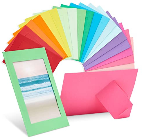 Lot de 50 cadres photo colorés en papier de 10 x 15 cm, chevalets photo en carton pour bricolage, travaux manuels en classe, 10 couleurs arc-en-ciel