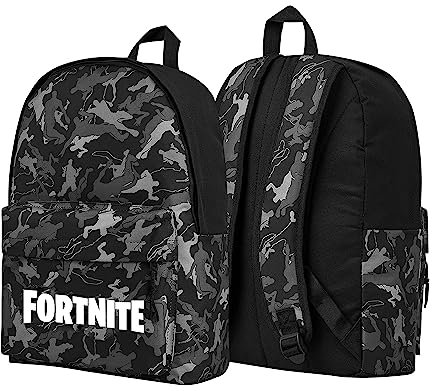 Fortnite Rucksack, Schultasche, Kinder, Teenager, Gamer, Schulranzen, Schultaschen, Schultaschen, Schultaschen, Federmäppchen, offizielles Zubehör, Grau Camo, XL