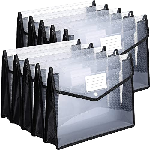 10 Pieces Plastic File Folders Envelope Expanding File Wallet Organizer Documents Folder with Snap Closure and Pocket, A4 Size Waterproof Transparent Pouch(Black,Horizontal)