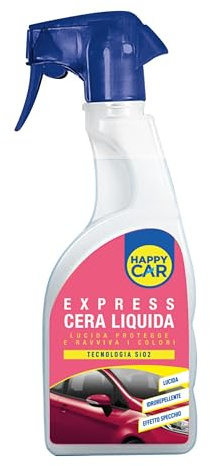 Happy Car Cera Auto Spray Professionale 750ml - Tecnologia SiO2, Effetto Specchio e Pronto all’Uso - Lucida, Protegge e Ravviva i Colori della Carrozzeria - Made in Italy